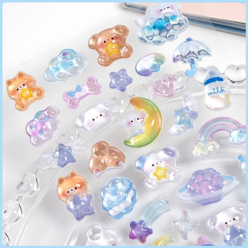 Cute 3D Cartoon Embossed Hollow Stickers Set