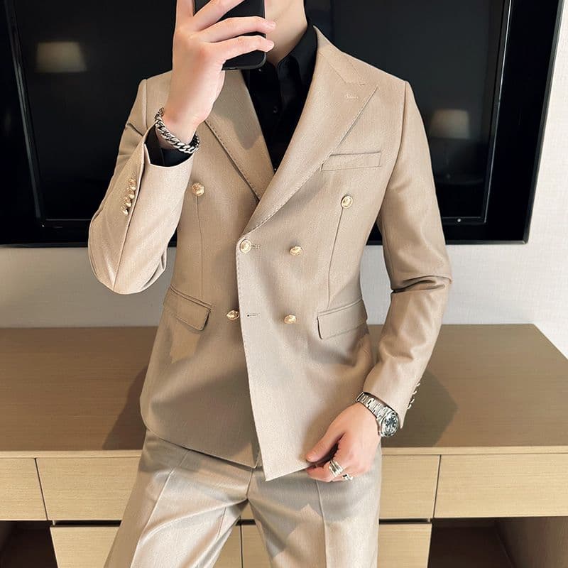 White Double-Breasted Men’s Suit 3-Piece Slim Fit Formal Tuxedo