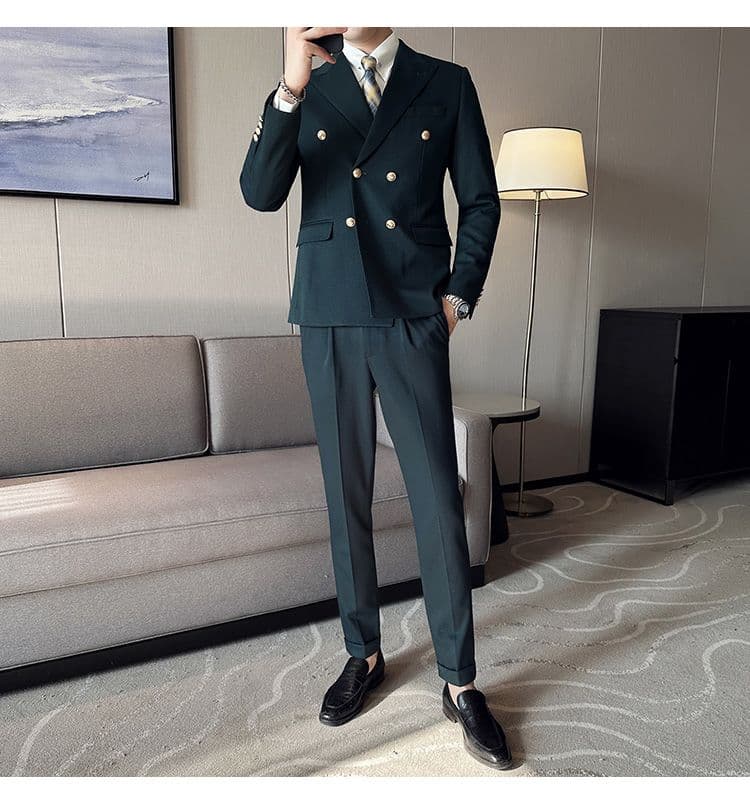 White Double-Breasted Men’s Suit 3-Piece Slim Fit Formal Tuxedo