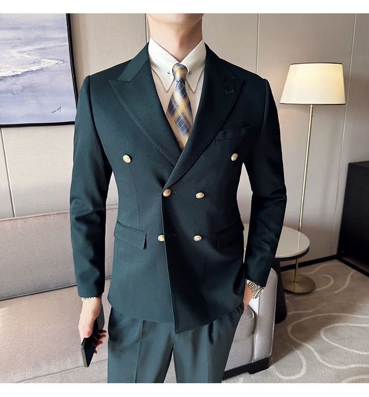 White Double-Breasted Men’s Suit 3-Piece Slim Fit Formal Tuxedo
