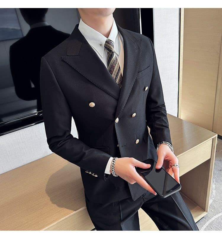 White Double-Breasted Men’s Suit 3-Piece Slim Fit Formal Tuxedo