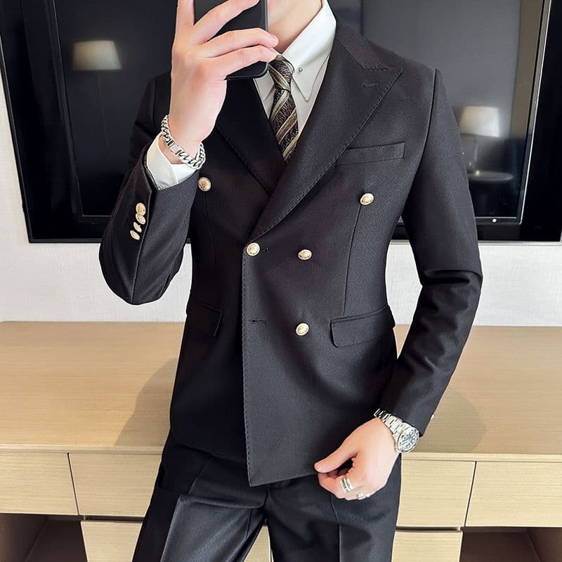 White Double-Breasted Men’s Suit 3-Piece Slim Fit Formal Tuxedo