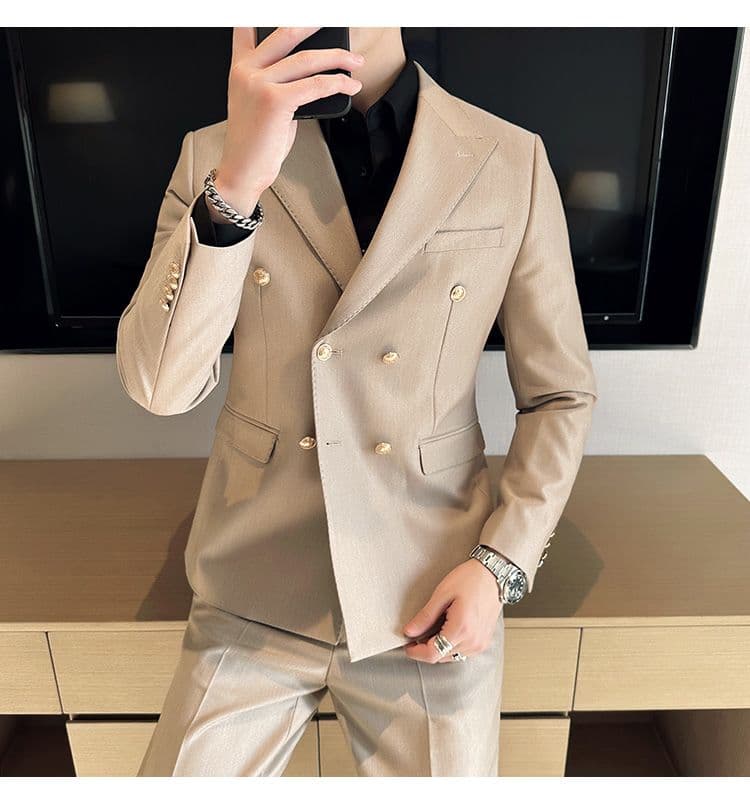 White Double-Breasted Men’s Suit 3-Piece Slim Fit Formal Tuxedo