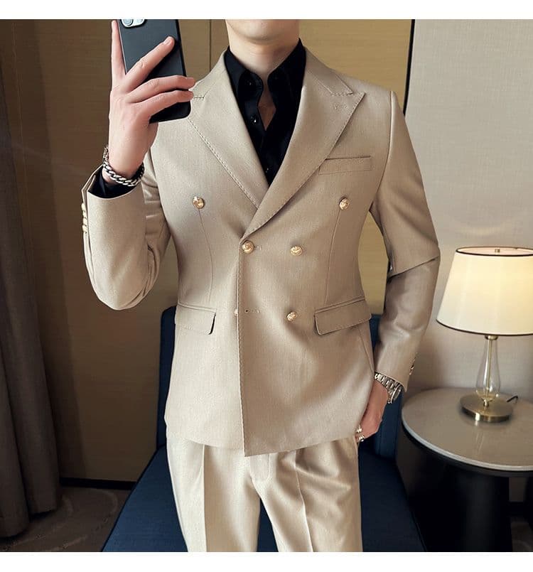 White Double-Breasted Men’s Suit 3-Piece Slim Fit Formal Tuxedo