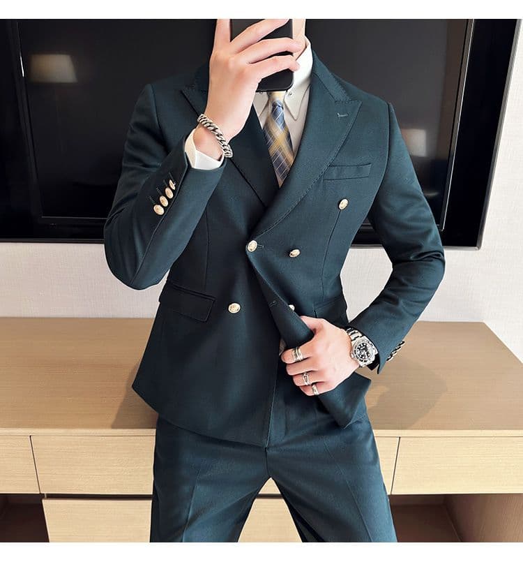 White Double-Breasted Men’s Suit 3-Piece Slim Fit Formal Tuxedo