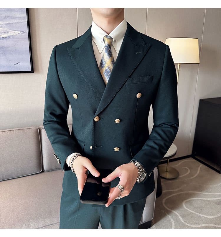 White Double-Breasted Men’s Suit 3-Piece Slim Fit Formal Tuxedo
