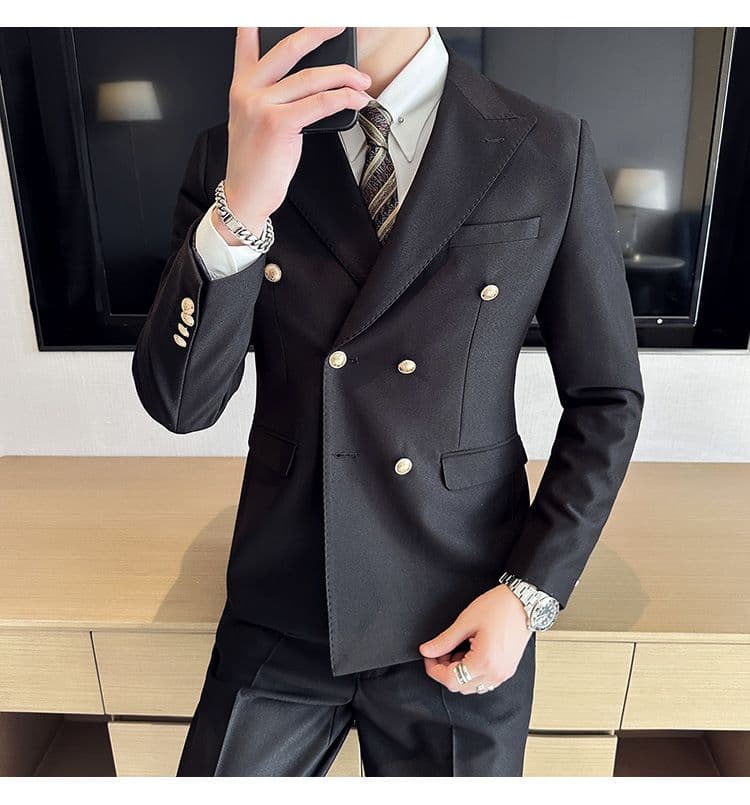 White Double-Breasted Men’s Suit 3-Piece Slim Fit Formal Tuxedo