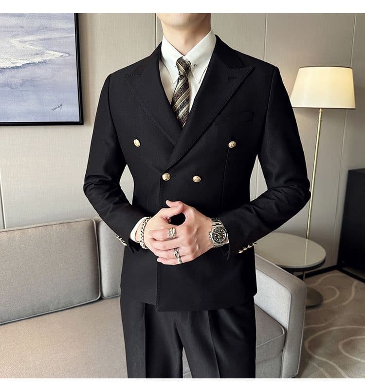 White Double-Breasted Men’s Suit 3-Piece Slim Fit Formal Tuxedo