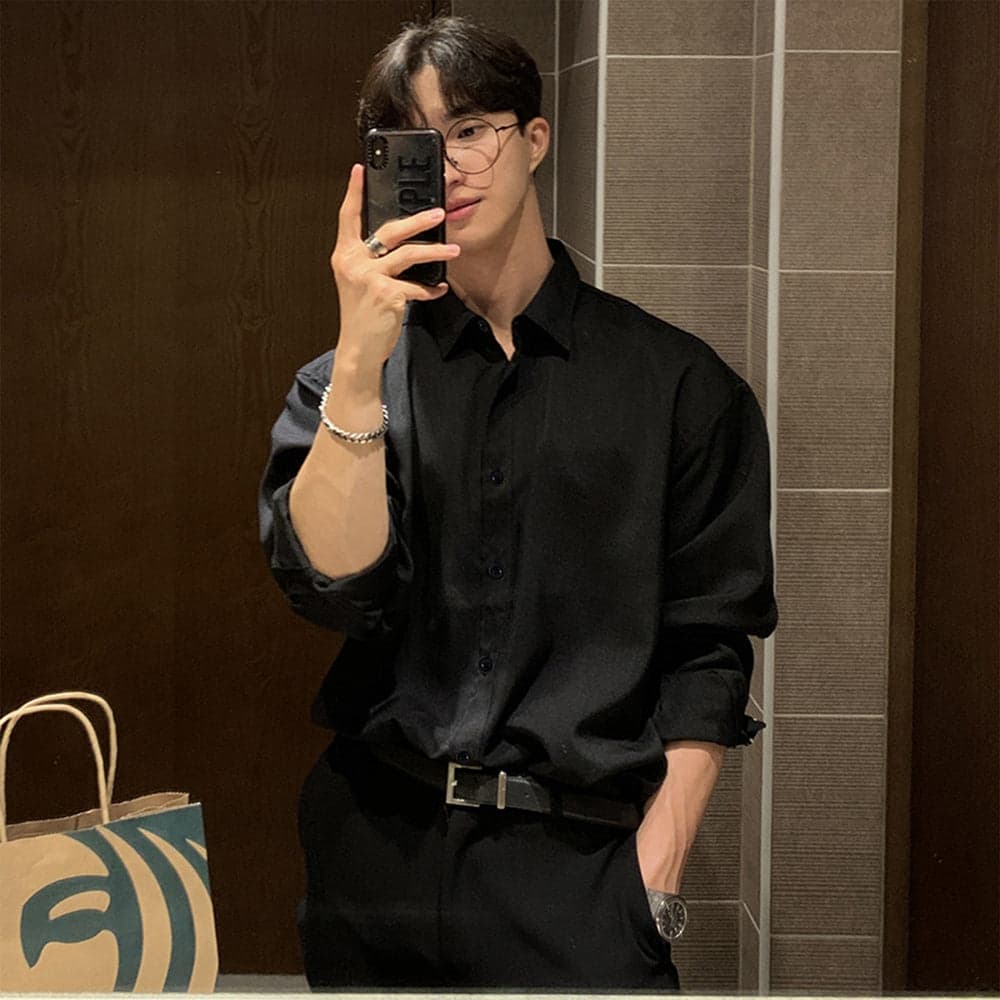 Black Draped Long Sleeve Shirt
