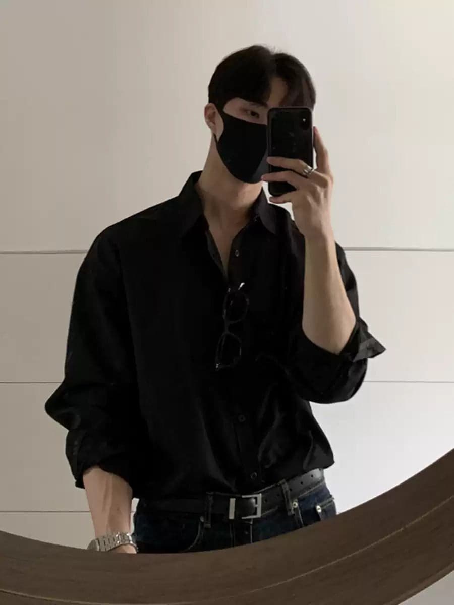Black Draped Long Sleeve Shirt