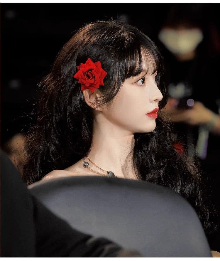 Red Rose Floral Hair Clip Retro Duckbill Hairpin