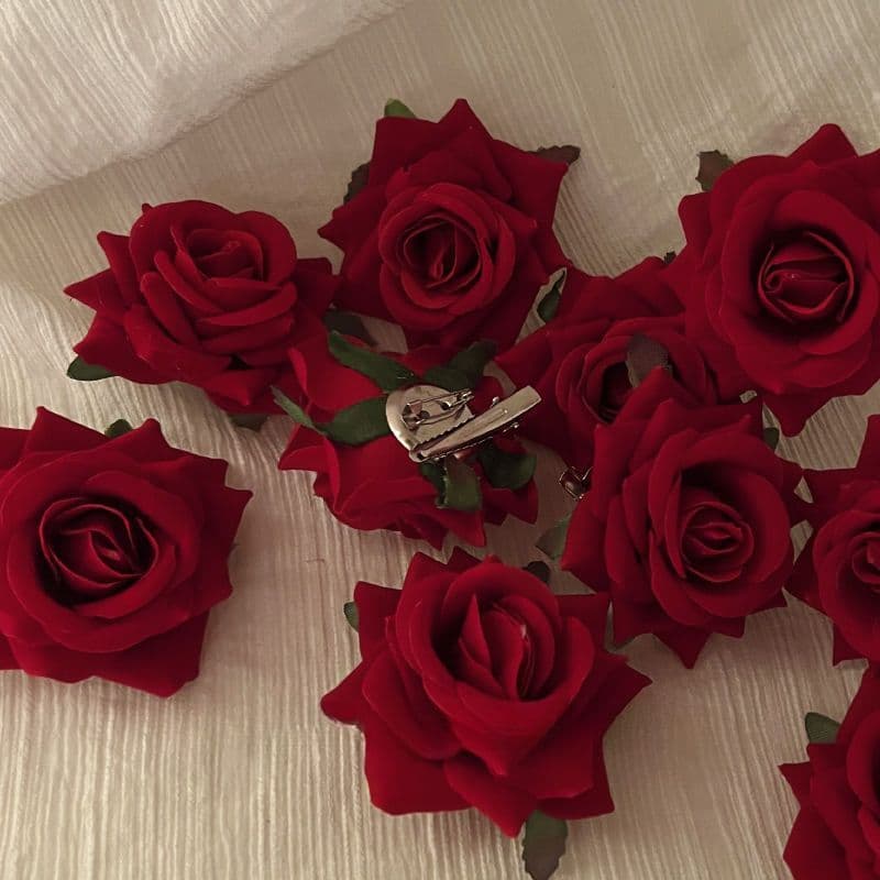 Red Rose Floral Hair Clip Retro Duckbill Hairpin