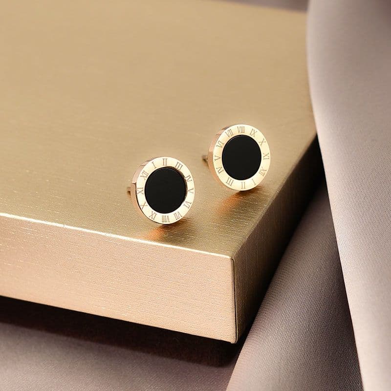 Titanium Steel Roman Numeral Stud Earrings Minimal Luxury Design