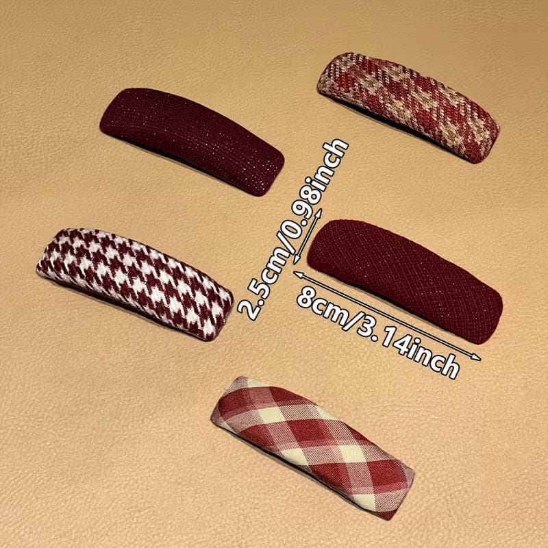 Red Plaid Houndstooth BB Hair Clip Side Hair Accessory