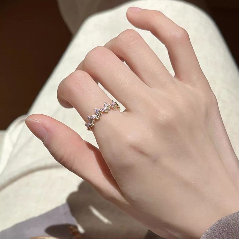Oriental Floral Butterfly Ring Elegant Artistic Design