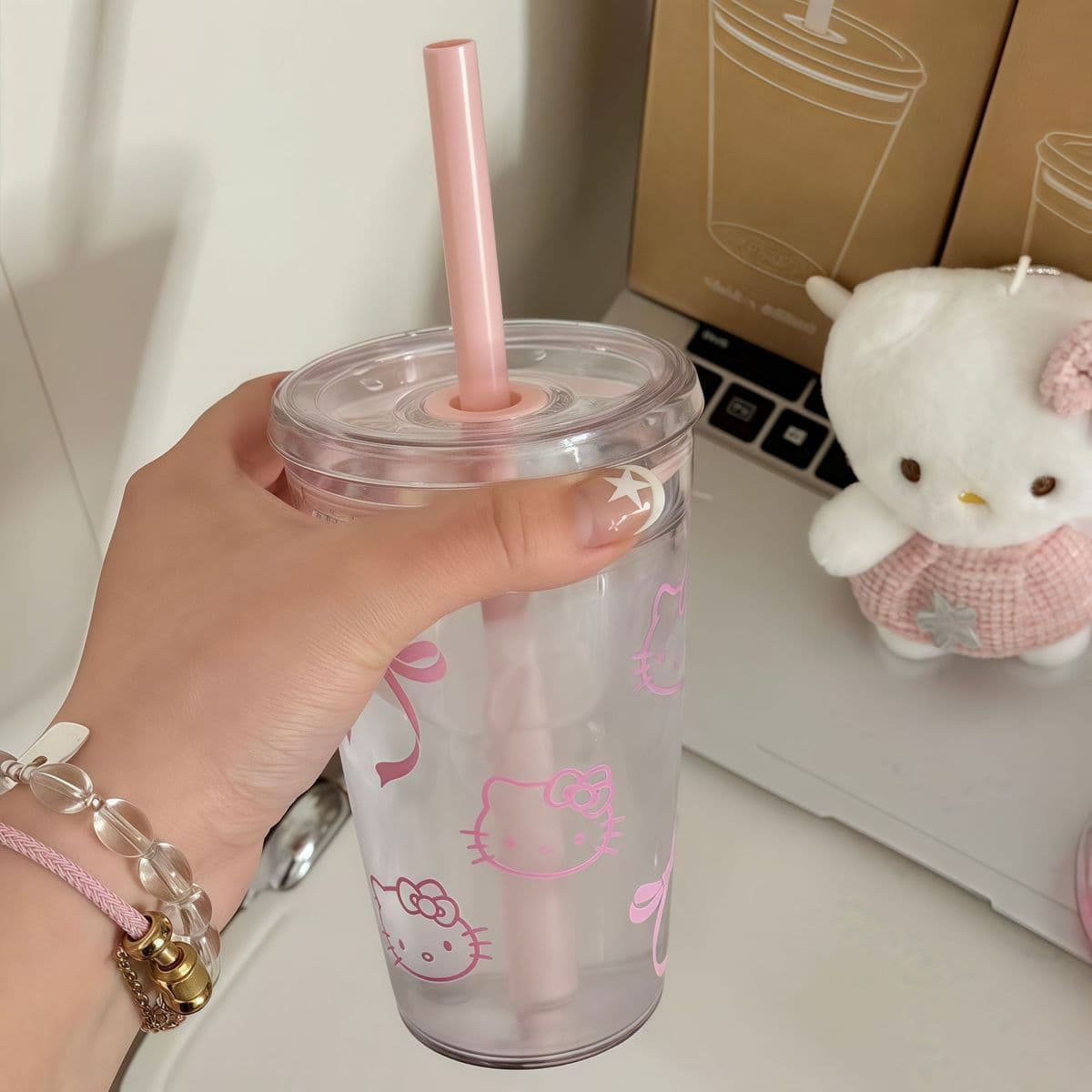 Hello Kitty Line Art Waterproof Crystal Transfer Stickers for Phone Case, Cup & Accessories