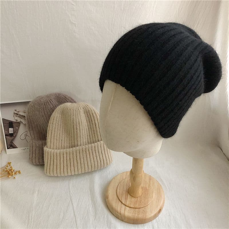 Women’s Double-Layer Rabbit Fur Knit Beanie