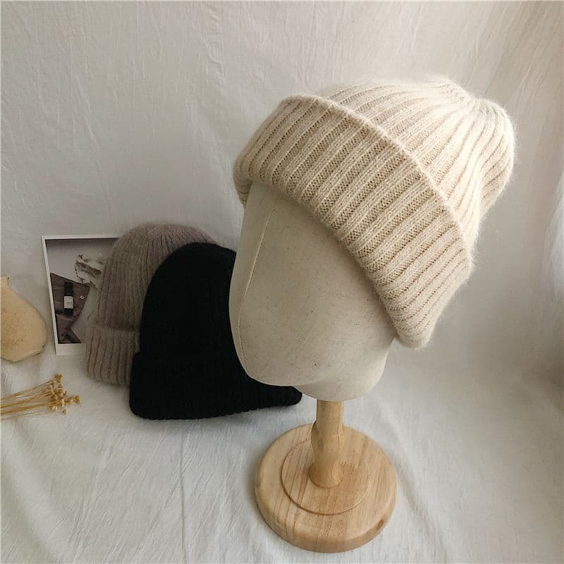 Women’s Double-Layer Rabbit Fur Knit Beanie