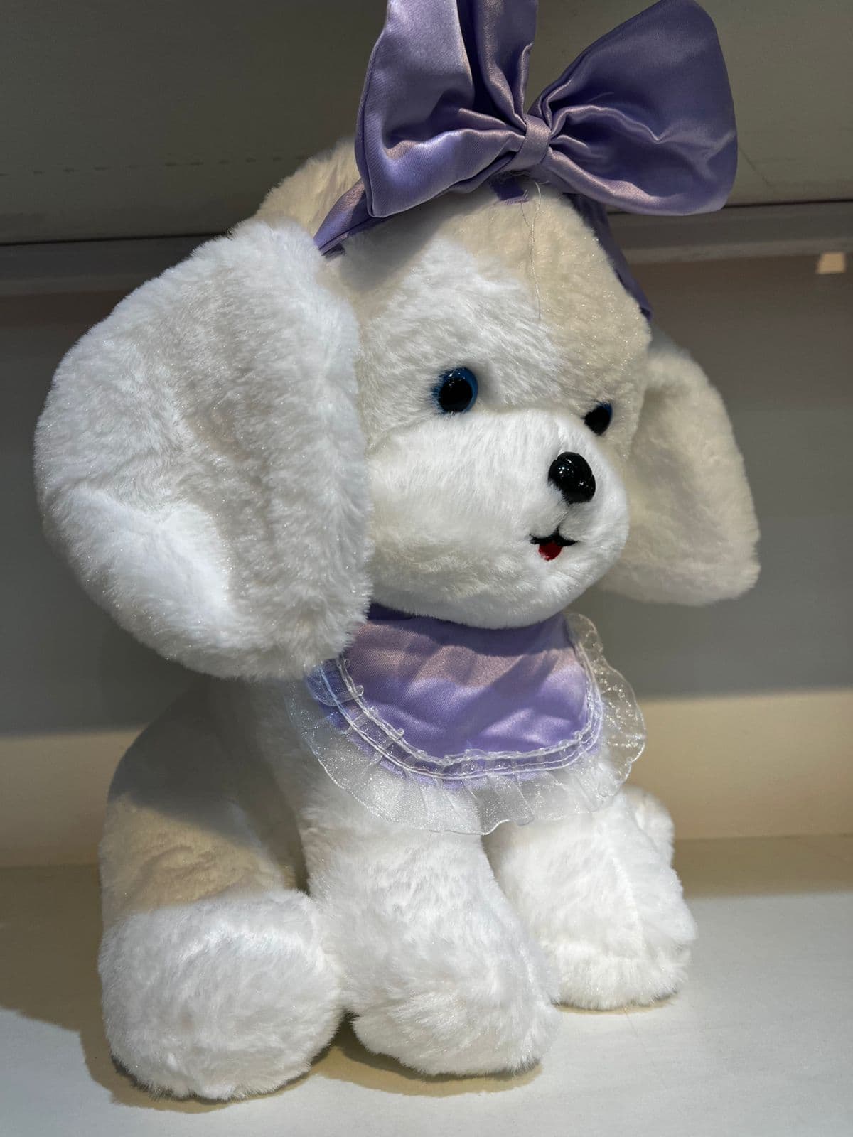 Adorable White Maltese Puppy Plush Toy – Soft Huggable Dog Stuffed Animal with Purple Bow