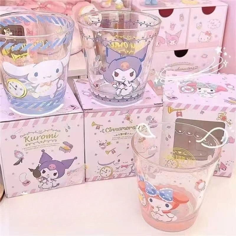 Kuromi and Cinnamoroll Glass Cup – Cute Japanese Style Drinking Cup for Milk, Juice, Water