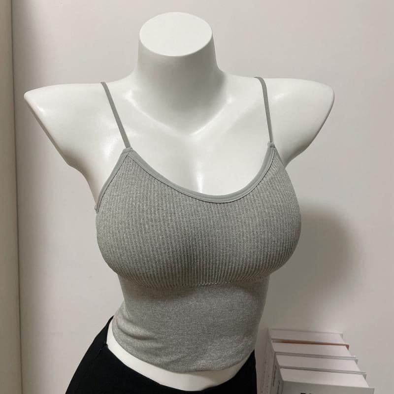 Korean Style Removable Pad Slim Fit Crop Cami Tank Top