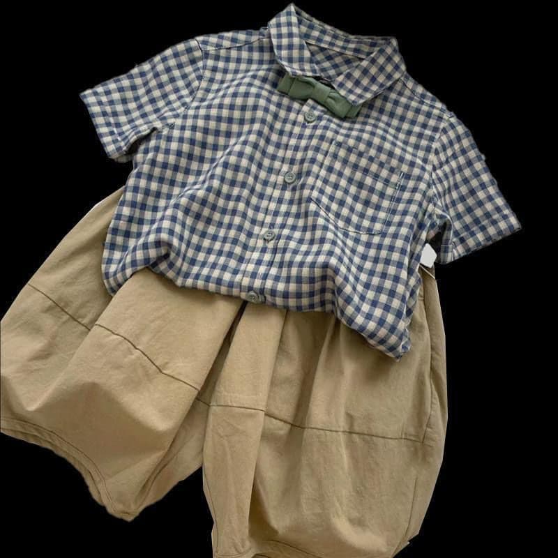 Boys Plaid Loose Fit T-Shirt and Pants Set – Korean Style Kids Outfit