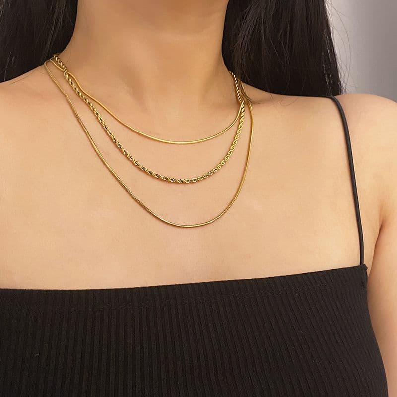 Layered Twisted Snake Bone Titanium Steel Collarbone Necklace for Women