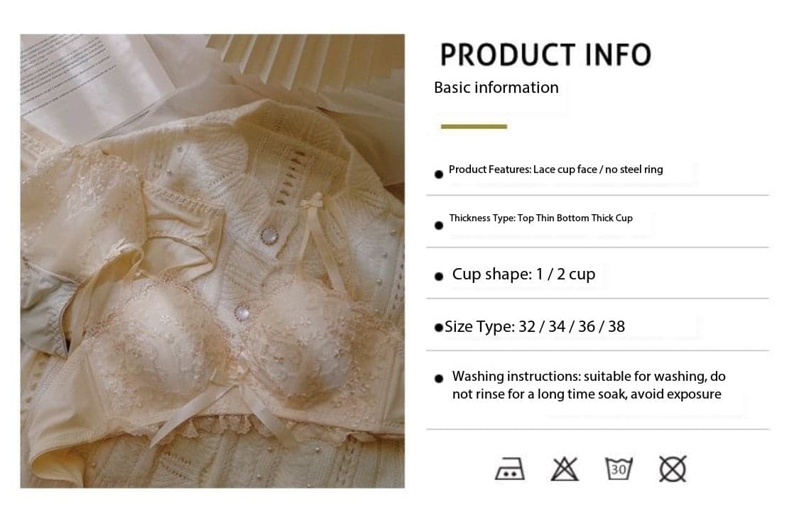 Sweet cream Japanese embroidered lace push-up no wire bra