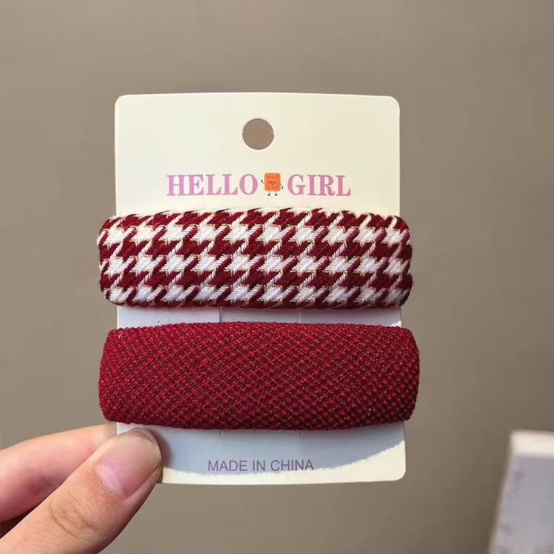 Red Plaid Houndstooth BB Hair Clip Side Hair Accessory