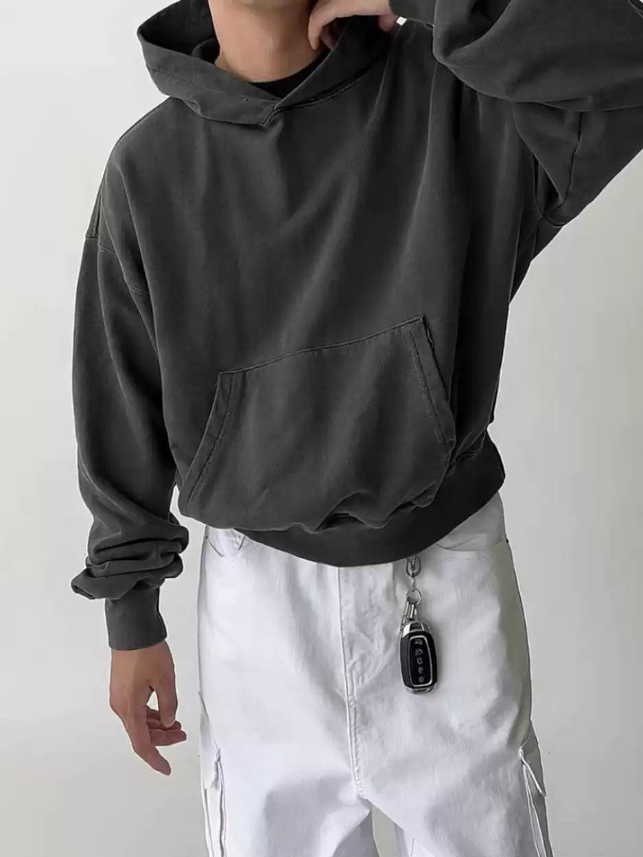 Unisex Heavyweight Boxy Hoodie – Short Fit Solid Color Streetwear Pullover