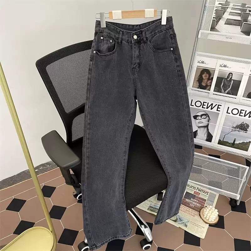 Men's Yellow Mud Washed Straight-Leg Jeans – Vibe Streetwear Loose Fit Distressed Denim
