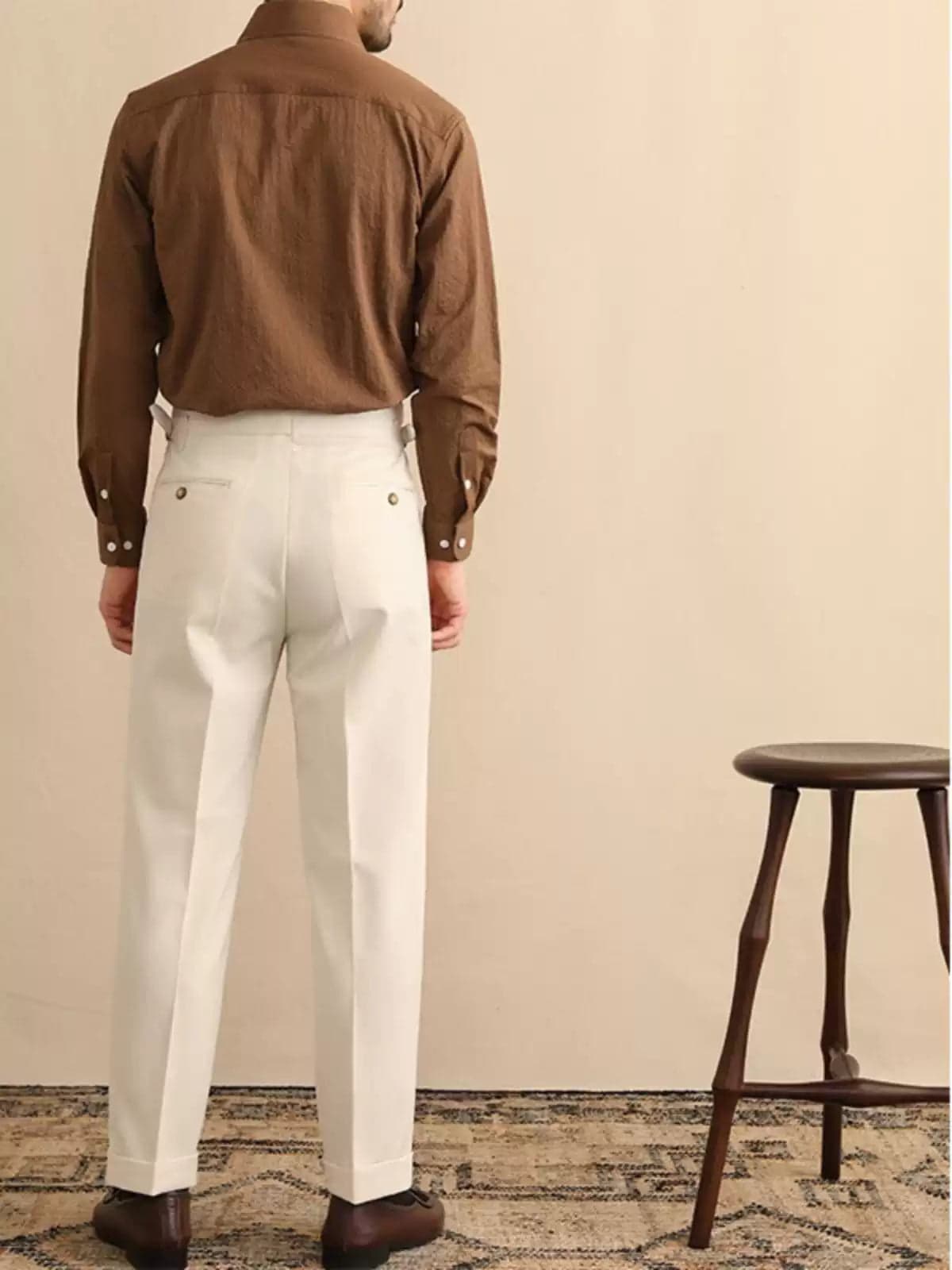 Men’s High-Waist Straight Trousers – Loose Fit Business Casual Pants with Paris Buckle