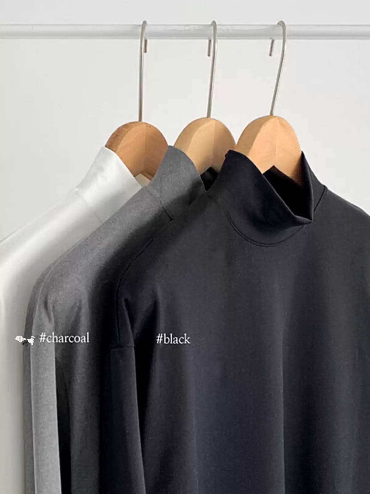 Men’s Loose Fit Half Turtleneck Long Sleeve Tee – Korean Style Solid Color Base Layer Top