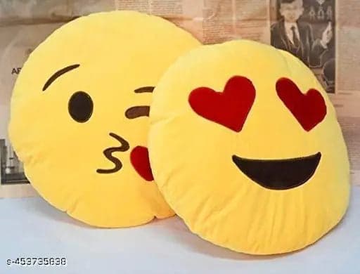 Yellow Heart Eyes, Blushing Smiley and  Winking Kiss Emoji Plush Cushion - Ultra-Soft Stuffed Smiley Pillow for Kids & Gifts