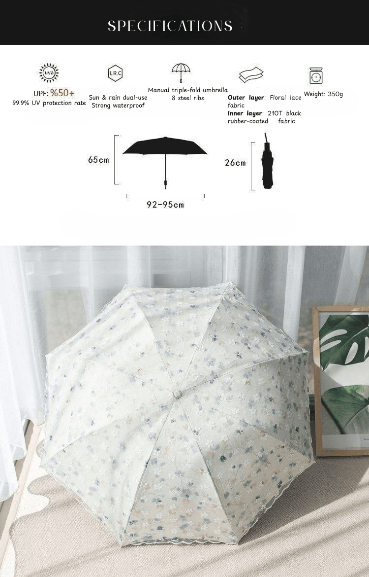 Double-Layer Lace Folding Umbrella for Women – UV Protection Sun and Rain Umbrella