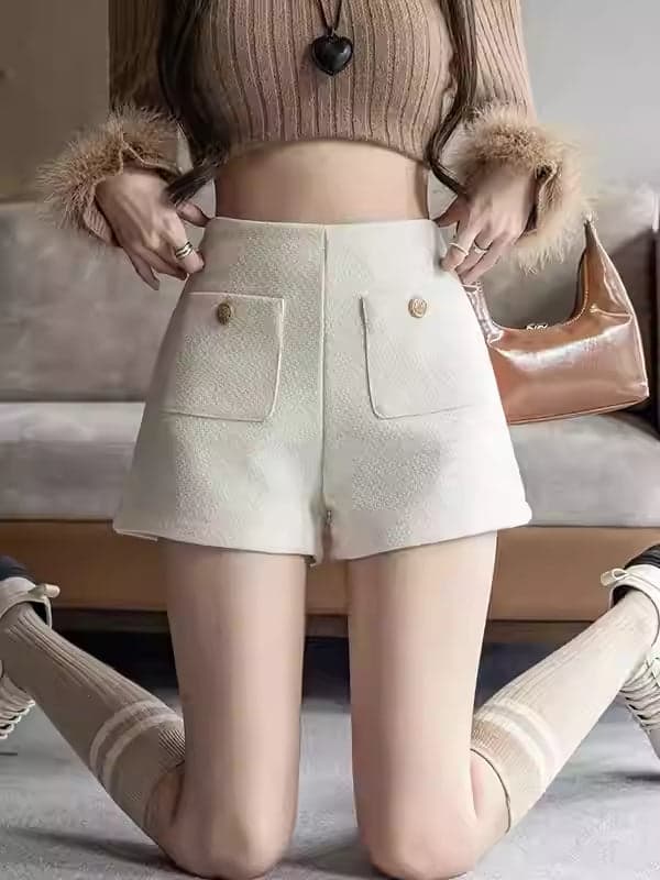 Women’s High-Waist Woolen A-Line Shorts