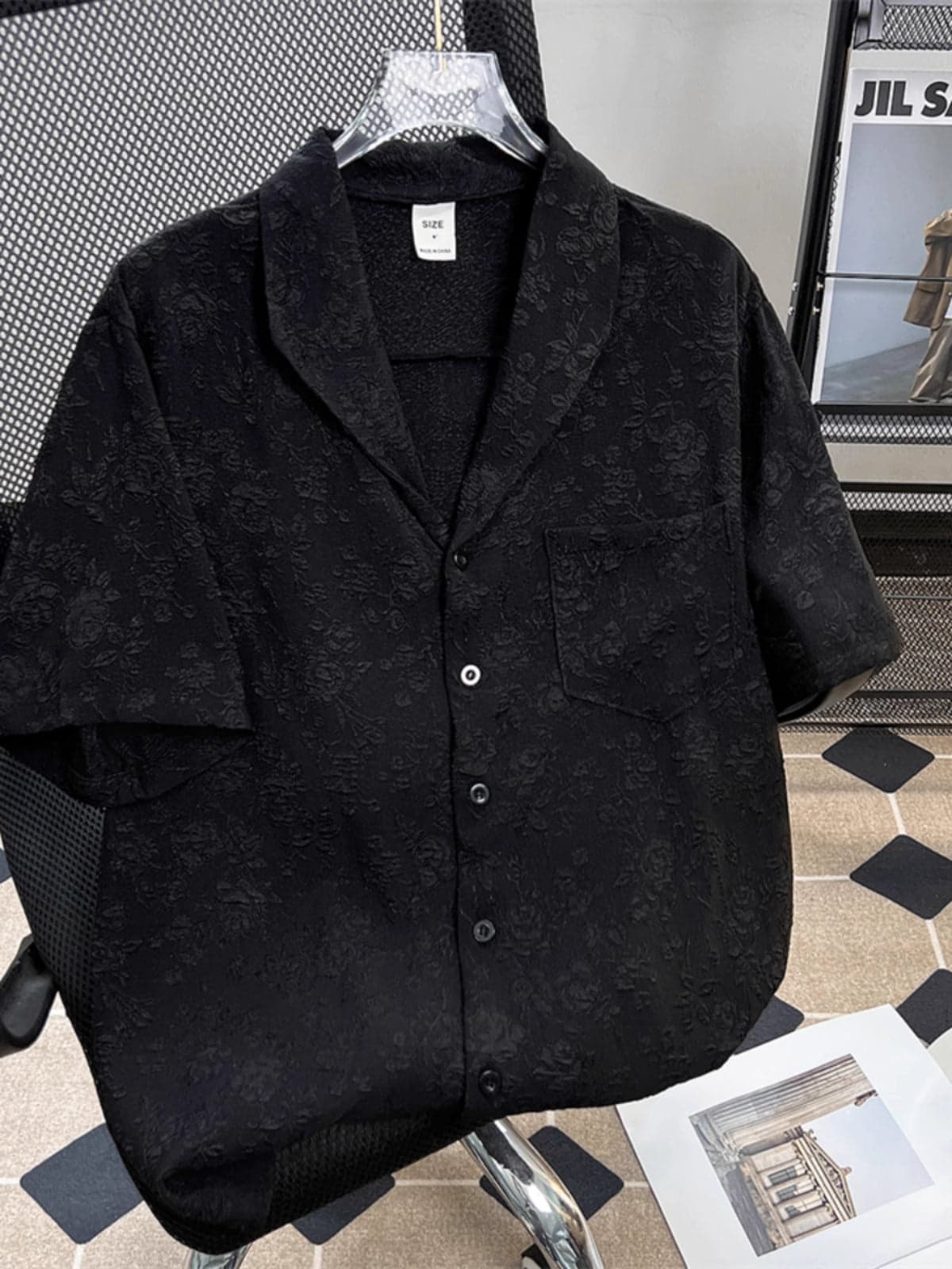 Unisex Lazy Style Jacquard Loose Short Sleeve Shirt