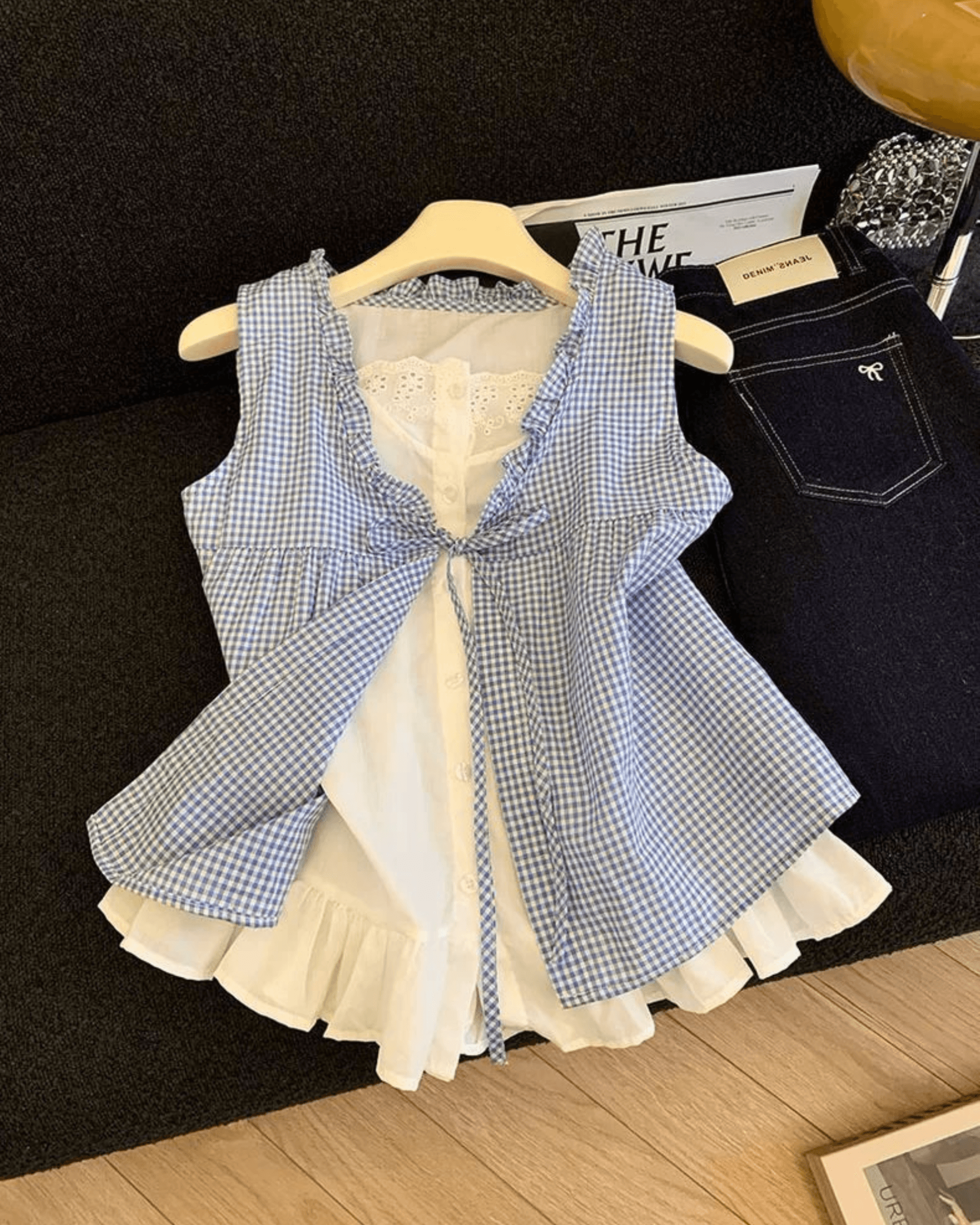 Sweet Girl Plaid Tie-Front Blouse